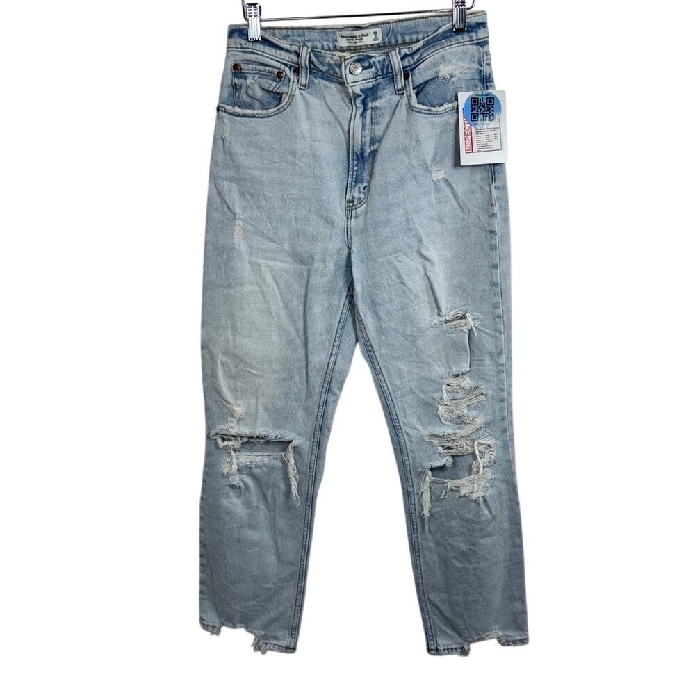 Abercrombie & Fitch Ankle Straight Ultra High Rise Blue Denim Jeans Size 28 6 R